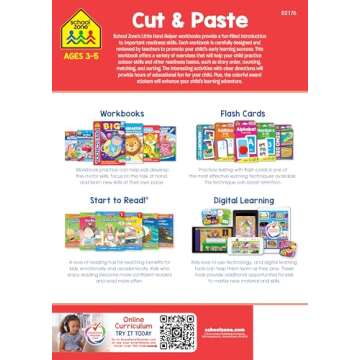 School Zone Cut & Paste Skills Workbook for Kids 3-5 - Fun Educational Activities