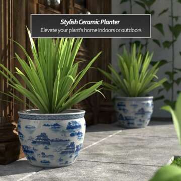 Red Lantern 14" Blue & White Fishbowl Planter - Elegant Decor for Every Space