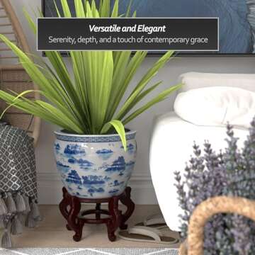 Red Lantern 14" Blue & White Porcelain Fishbowl Planter