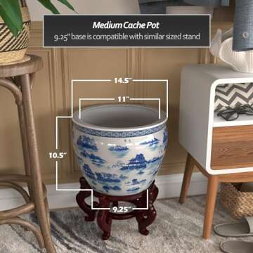 Red Lantern 14" Blue & White Porcelain Fishbowl Planter