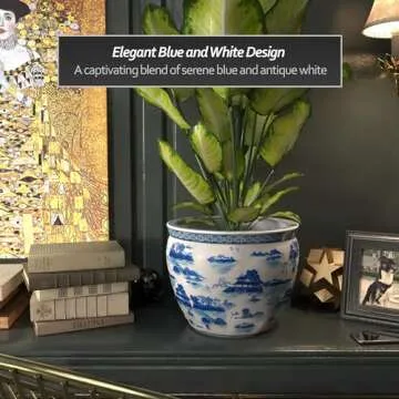 Red Lantern 14" Blue & White Porcelain Fishbowl Planter