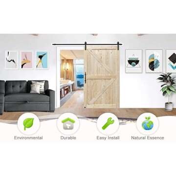 S&Z TOPHAND 36 in. x 84 in. Unfinished British Brace Knotty Barn Door with 6.6FT Sliding Door Hardwa...