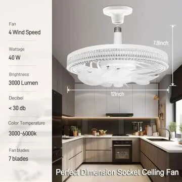 Modern 12 Inch Ceiling Fan with Adjustable Light