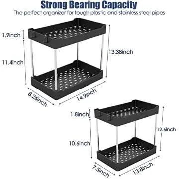 Tailide Under Sink Organizers and Storage (2 Pack), 2 Tier Bathroom Organizer Under Sink, Black Under Kitchen Sink Organizers and Storage, Cleaning Supplies Organizer, Counter Under Cabinet Storage