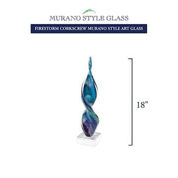 Murano Style Art Glass Firestorm Design in Corkscrew Shaped 18" Tall Centerpiece Including The Crystal Base