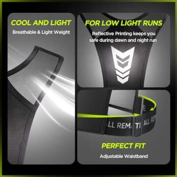 ALL REMATE Unisex Reflective Running Vest with 5 Pockets for Phones, Water bottles, Ear Bud Case, Keys, etc. Ventilative Adjustable Jogging Gear
