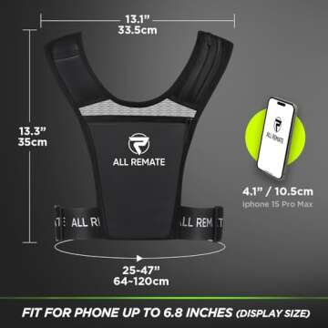 ALL REMATE Unisex Reflective Running Vest with 5 Pockets for Phones, Water bottles, Ear Bud Case, Keys, etc. Ventilative Adjustable Jogging Gear