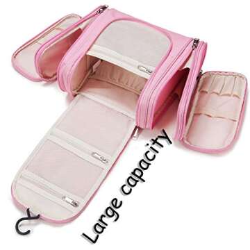 Premium Large Hanging Travel Toiletry Bag for Men and Women | Makeup Bag | Cosmetic Bag | Bathroom and Shower Organizer Kit | Leak Proof | TSA Friendly | Family, Gym, Camping, Business Trip etc.(Pink)