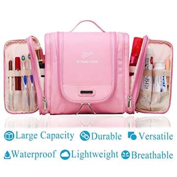 Premium Large Hanging Travel Toiletry Bag for Men and Women | Makeup Bag | Cosmetic Bag | Bathroom and Shower Organizer Kit | Leak Proof | TSA Friendly | Family, Gym, Camping, Business Trip etc.(Pink)