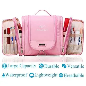 Premium Large Hanging Travel Toiletry Bag for Men and Women | Makeup Bag | Cosmetic Bag | Bathroom and Shower Organizer Kit | Leak Proof | TSA Friendly | Family, Gym, Camping, Business Trip etc.(Pink)