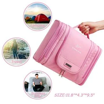 Premium Large Hanging Travel Toiletry Bag for Men and Women | Makeup Bag | Cosmetic Bag | Bathroom and Shower Organizer Kit | Leak Proof | TSA Friendly | Family, Gym, Camping, Business Trip etc.(Pink)