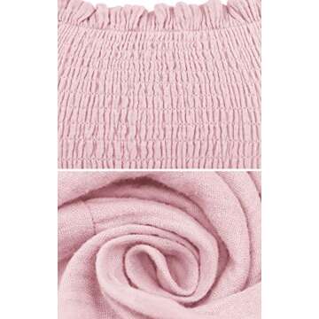 R.Vivimos Women's Summer Cotton Lantern Sleeves Ruffled Off Shoulder A-Line Midi Dresses (Small, Pink)