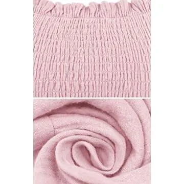 R.Vivimos Women's Summer Cotton Lantern Sleeves Ruffled Off Shoulder A-Line Midi Dresses (Small, Pink)