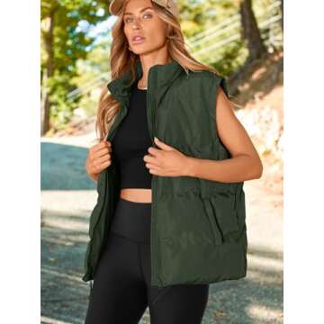 AUTOMET Puffer Vest Women Sleeveless Zip Up Outerwear Warm Puffer Lightweight Down with Pocket Fall ...