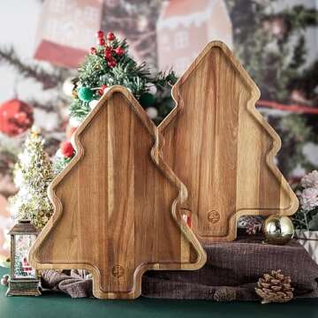 Wooden Serving Tray - Decorative Serving Platters and Trays Set of 2 Christmas Tree Shape Wood Platt...