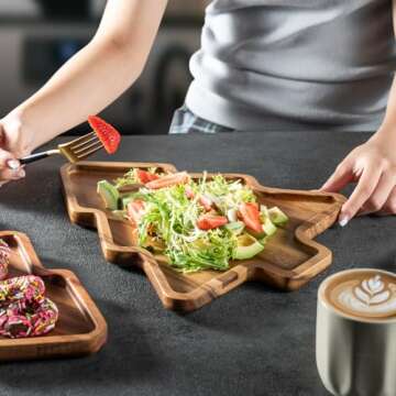 Wooden Serving Tray - Decorative Serving Platters and Trays Set of 2 Christmas Tree Shape Wood Platters for Entertaining, Breakfast, Coffee Table, Home Decor