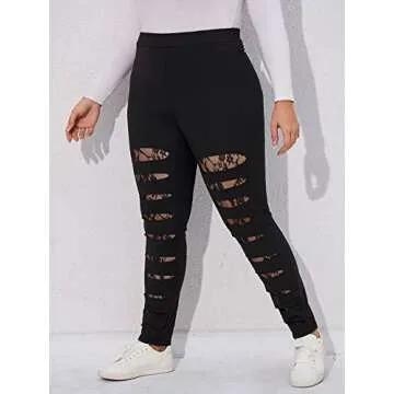 Floerns Plus Size High Waist Ripped Leggings Active Pants