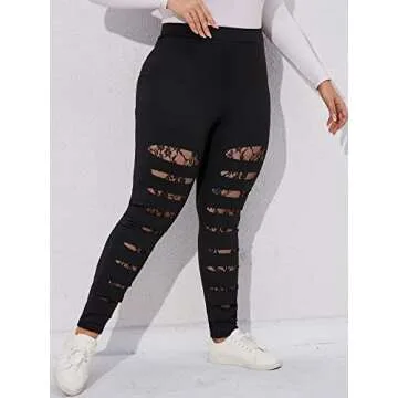 Floerns Plus Size High Waist Ripped Leggings Active Pants