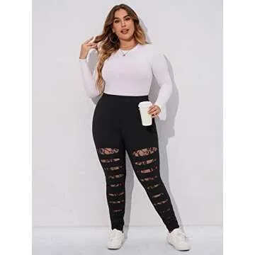 Floerns Plus Size High Waist Ripped Leggings Active Pants