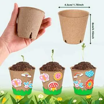 Garden Paper Pot Craft Kit 20 Pack Flower Plant Spring Craft with 50pcs Adhesive Foam Stickers 20pcs Paper Mache Pots Label Pen Flower Planting Growing Kit Science for Kids Mother Day