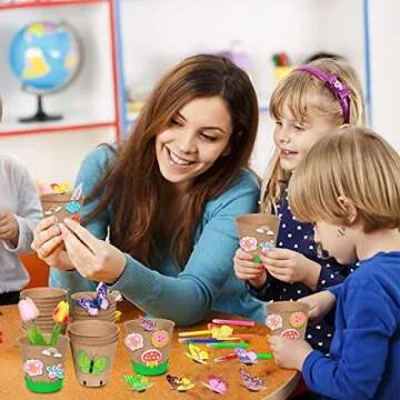 Garden Paper Pot Craft Kit 20 Pack Flower Plant Spring Craft with 50pcs Adhesive Foam Stickers 20pcs Paper Mache Pots Label Pen Flower Planting Growing Kit Science for Kids Mother Day
