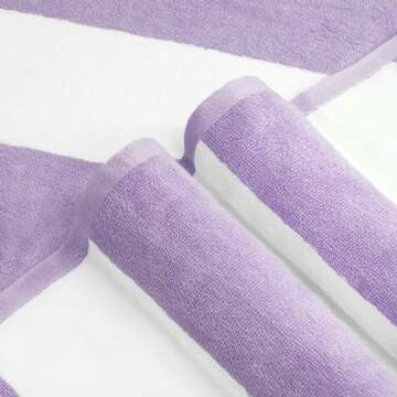 CLOWOOD Plush Oversized Beach Towel - Cotton 40 x 72 Inch Large Thick Purple Striped Cabana Pool Swimming Towel