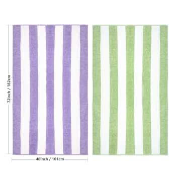 CLOWOOD Plush Oversized Beach Towel - Cotton 40 x 72 Inch Large Thick Purple Striped Cabana Pool Swimming Towel
