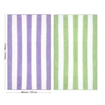 CLOWOOD Plush Oversized Beach Towel - Cotton 40 x 72 Inch Large Thick Purple Striped Cabana Pool Swimming Towel