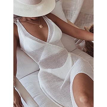 Avanova Women's Halter Crochet Beach Cover Up Dress