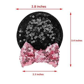 TACKMETER Kids Baby Girls Sequined Mouse Ears Clips Glitter Bow Ears Clips Halloween Hair Accessories Costume Theme Birthday Party Favor Decoration (Pink)