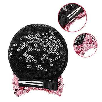 TACKMETER Kids Baby Girls Sequined Mouse Ears Clips Glitter Bow Ears Clips Halloween Hair Accessories Costume Theme Birthday Party Favor Decoration (Pink)