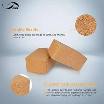 JBM Yoga Block 2 pack Plus Strap Cork Yoga Block Yoga Brick 6 colors - High Density EVA Foam Yoga Block to Support and Deepen Poses, Lightweight, Odor-Resistant and Moisture-Proof with Metal D-Ring