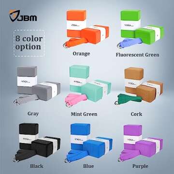 JBM Yoga Block 2 pack Plus Strap Cork Yoga Block Yoga Brick 6 colors - High Density EVA Foam Yoga Block to Support and Deepen Poses, Lightweight, Odor-Resistant and Moisture-Proof with Metal D-Ring