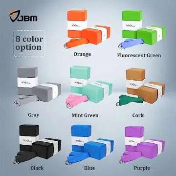 JBM Yoga Block 2 pack Plus Strap Cork Yoga Block Yoga Brick 6 colors - High Density EVA Foam Yoga Block to Support and Deepen Poses, Lightweight, Odor-Resistant and Moisture-Proof with Metal D-Ring