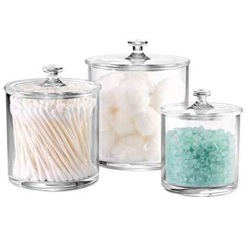 SheeChung 3-Pack Premium Quality Acrylic Qtip Holder Apothecary Jars Bathroom Vanity Organizer Canis...