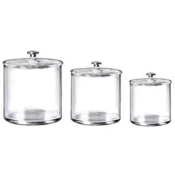 SheeChung 3-Pack Premium Quality Acrylic Qtip Holder Apothecary Jars Bathroom Vanity Organizer Canister for Qtips,Cotton Swabs&Vintage Farmhouse Decor Metal Vanity Tray(Black，2 Pack)