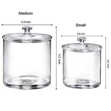 SheeChung 3-Pack Premium Quality Acrylic Qtip Holder Apothecary Jars Bathroom Vanity Organizer Canister for Qtips,Cotton Swabs&Vintage Farmhouse Decor Metal Vanity Tray(Black，2 Pack)