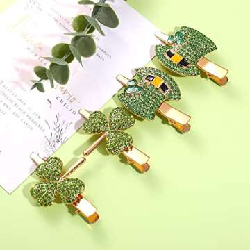 St. Patrick’s Day Hair Clips Accessories Festival Rhinestone Shamrock Hair Clips for Women Girls Green Irish Lucky Clove Leprechaun Top Hat Charm Hairpins st.patricks day jewelry Party Favor Costume