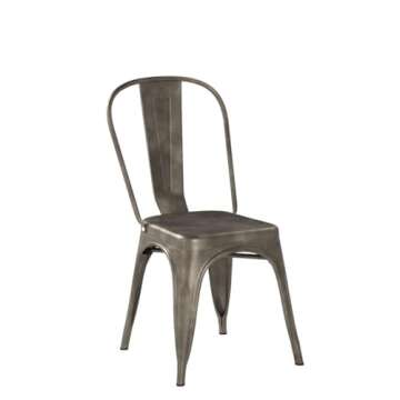 Furmax Metal Dining Chair Indoor Outdoor Use Stackable Classic Trattoria Chair Chic Dining Bistro Cafe Side Metal Chairs Set of 4 (Gun)