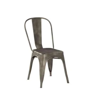 Furmax Metal Dining Chair Indoor Outdoor Use Stackable Classic Trattoria Chair Chic Dining Bistro Cafe Side Metal Chairs Set of 4 (Gun)