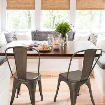 Furmax Metal Dining Chair Indoor Outdoor Use Stackable Classic Trattoria Chair Chic Dining Bistro Cafe Side Metal Chairs Set of 4 (Gun)