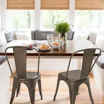 Furmax Metal Dining Chair Indoor Outdoor Use Stackable Classic Trattoria Chair Chic Dining Bistro Cafe Side Metal Chairs Set of 4 (Gun)