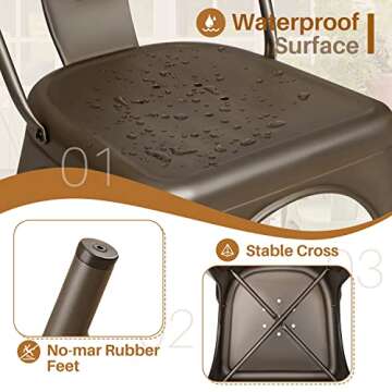 Furmax Metal Dining Chair Indoor Outdoor Use Stackable Classic Trattoria Chair Chic Dining Bistro Cafe Side Metal Chairs Set of 4 (Gun)