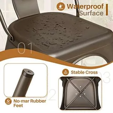 Furmax Metal Dining Chair Indoor Outdoor Use Stackable Classic Trattoria Chair Chic Dining Bistro Cafe Side Metal Chairs Set of 4 (Gun)