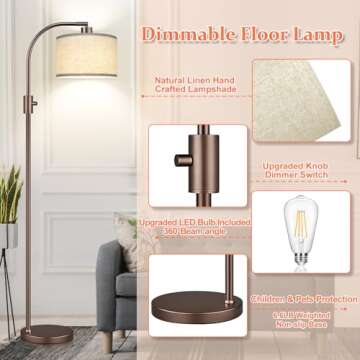 Stylish Dimmable Floor Lamp with LED Bulb Included
