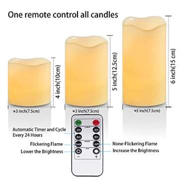 Flameless Battery Operated LED Candles:Real Wax Flickering Electric Candle with Remote Control and T...