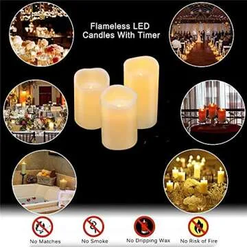 Flameless Battery Operated LED Candles:Real Wax Flickering Electric Candle with Remote Control and Timer Function for Decoration Christmas Wedding Birthday Party Outdoor Garden(Pack of 3,Ivory)