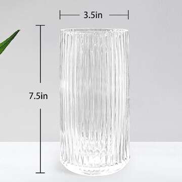 Muyan 7.5" Flower Vase for Decor Ribbed Glass Vase Modern for Centerpieces Desktop Home Office Dinin...