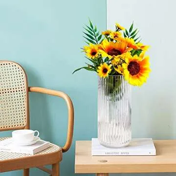 Muyan Ribbed Glass Flower Vase - Elegant Décor for Home