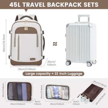 LOVEVOOK Travel Backpack for Women & Men, 45L Carry On Backpack, Personal Item Bag with 3 Packing Cu...